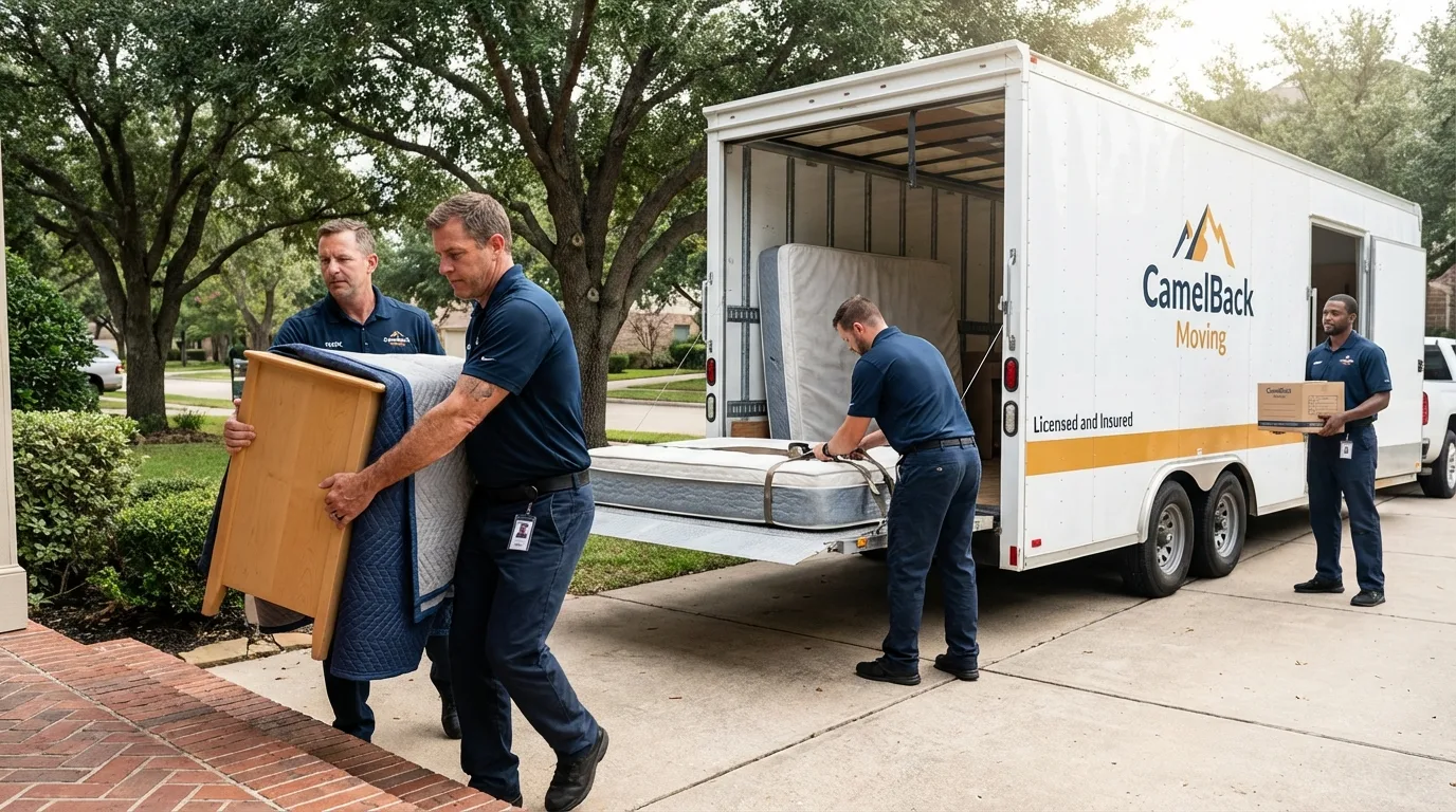 Crew loading residential truck for cross-state move from Eagle, CO