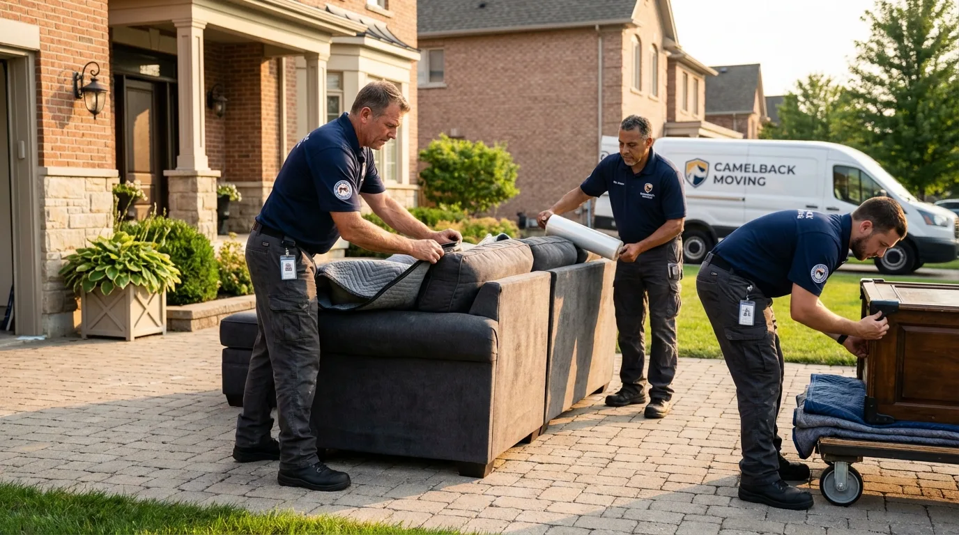 Large estate moving crew wrapping furniture in Eagle, CO